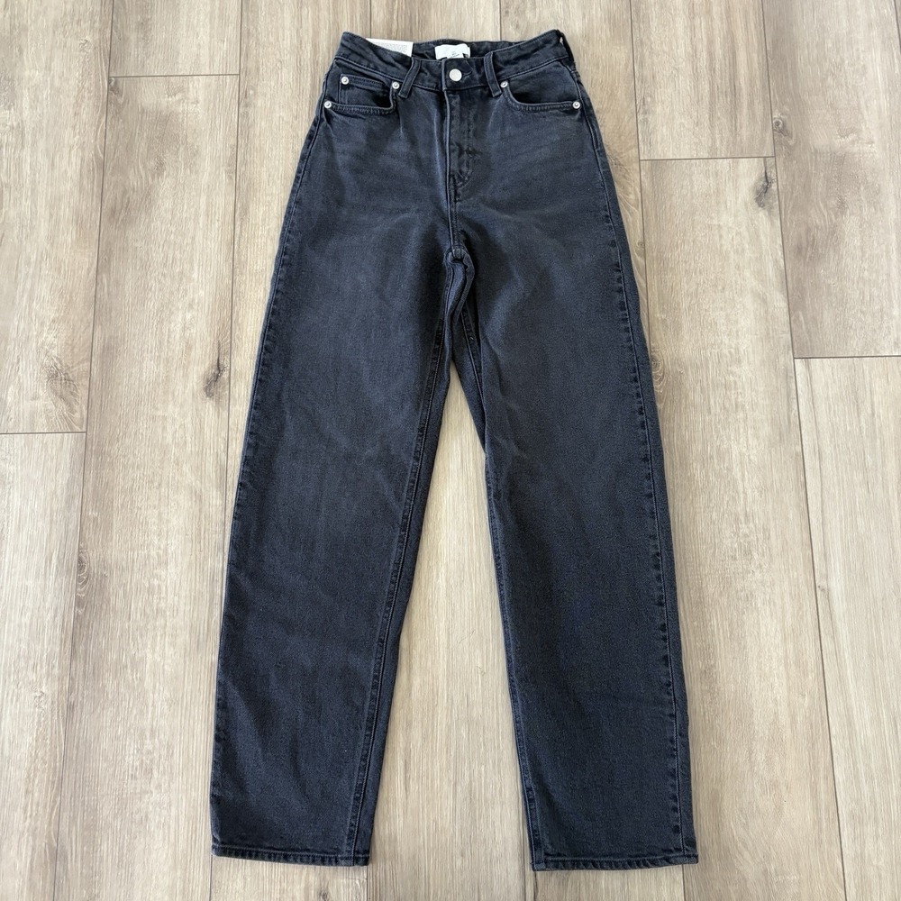 NWT H&M Jeans Womens 2 Washed Black High Rise Tapered Ankle Mom Stretch Casual